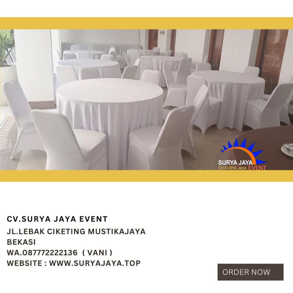 Sewa Meja Bundar,Meja kotak,Kursi Susun Cover Putih Jakarta