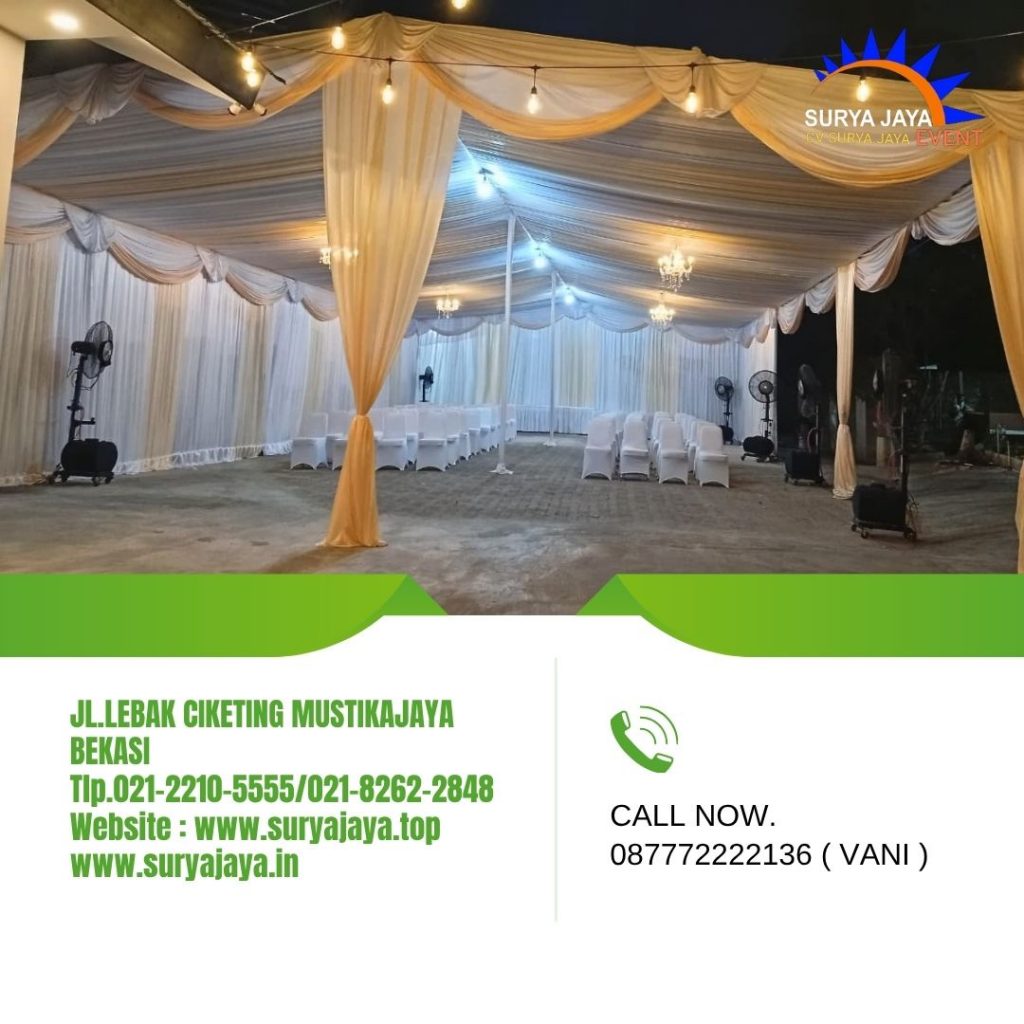 Sewa Tenda Serut Rumbai Gold Putih Jakarta (087772222136)